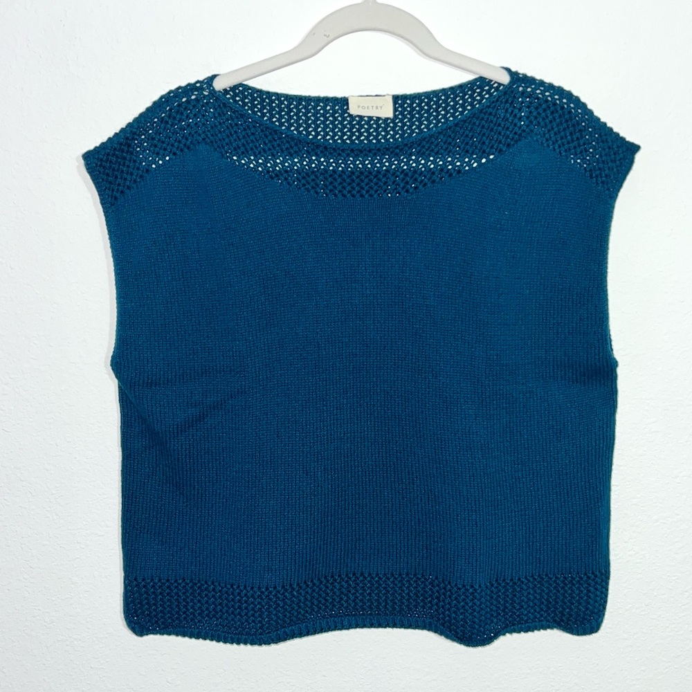 POETRY Crochet Stitch Sleeveless Sweater‎ Boxy Teal  Cotton Sz 10